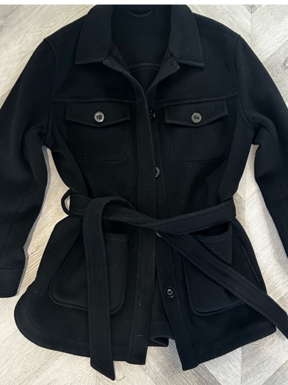 & Other Stories Black Wool Coat Jacket Belted Blacm